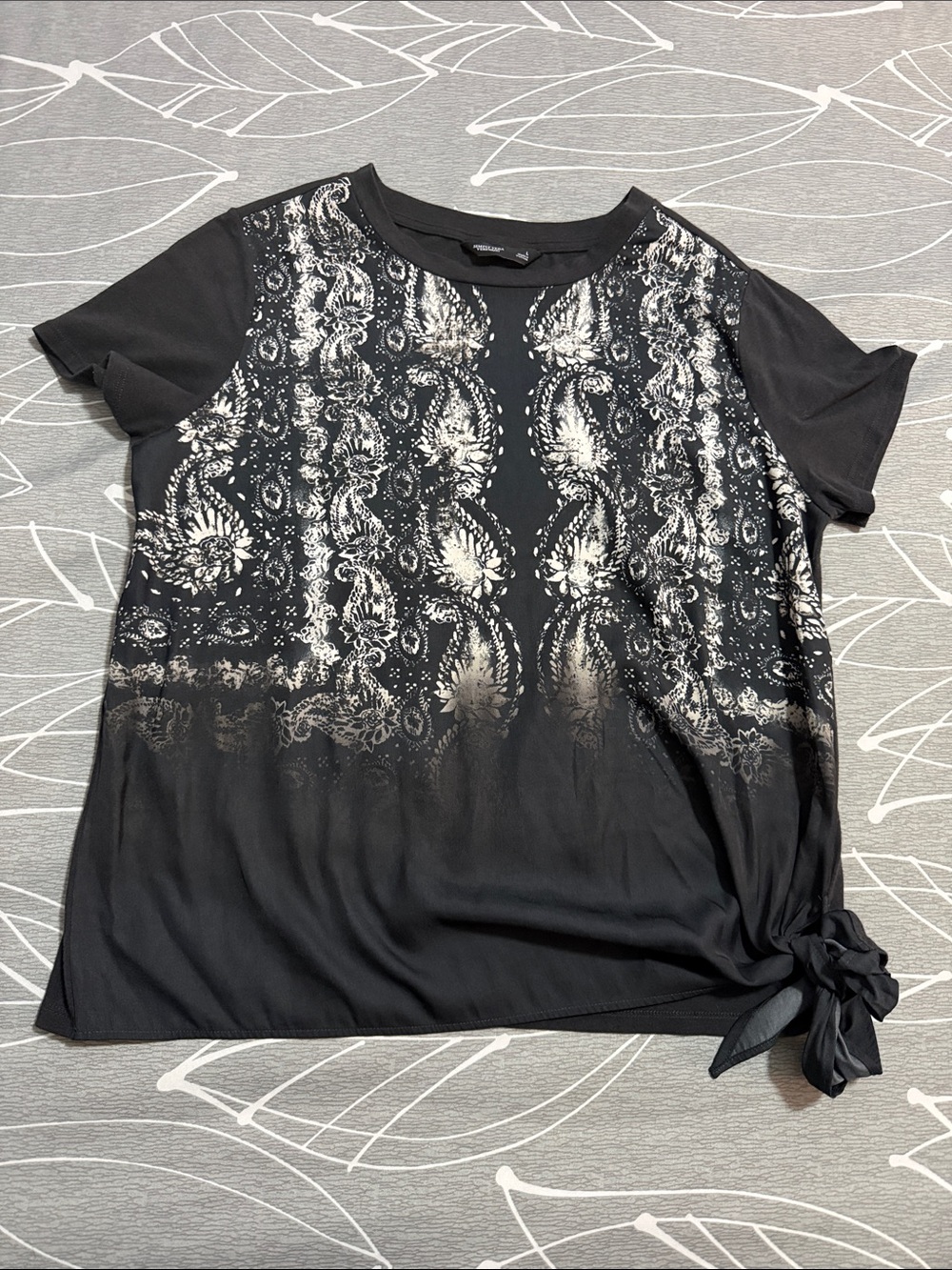Simply Vera Vera Wang Black Paisley-Print Short Sleeve Tie-Side Top